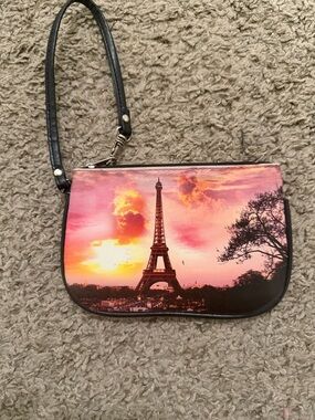 Claire's Pink and Orange Eiffel Tower Wristlet Clutch